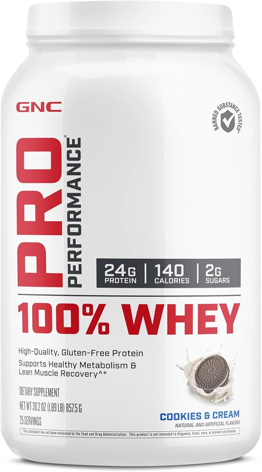GNC Pro Performance 100% Whey Protein Powder | Supports Healthy Metabolism and Lean Muscle Recovery | Cookies and Cream | 25 Servings