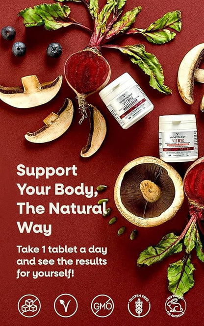 Vegan Vitamin B12 Sublingual Energy Supplements — Metabolism Vitamins & Health Supplements — Daily Supplements (60 Vitamin Tablets)