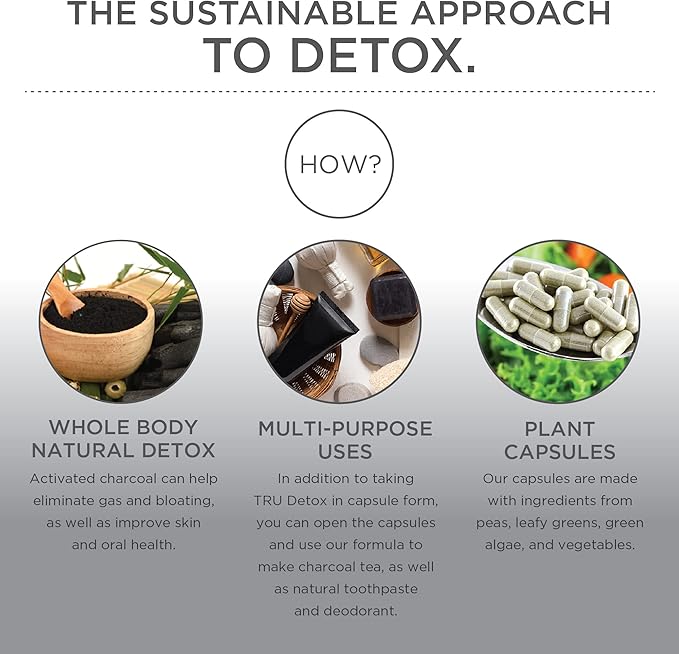 TRU Detox, Activated Charcoal, Vegan Friendly, Whole Body Natural Detox, Eliminates Bloating, Improve Skin Health, 60 Servings