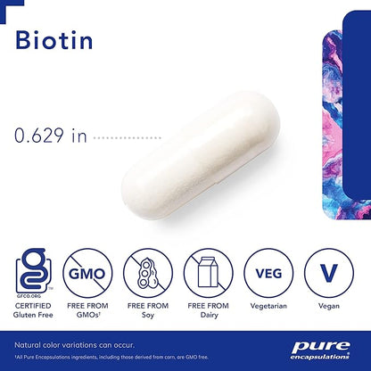Pure Encapsulations Biotin 8 mg - B Vitamin Supplement to Aid Stress Relief, Hair, Skin & Nail Strengthening, Metabolism, Carbohydrate Support & Nervous System* - with Premium Biotin - 120 Capsules