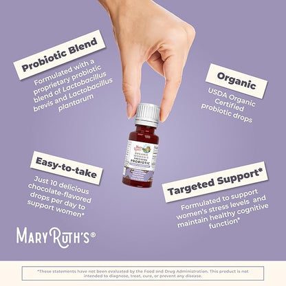 MaryRuth Organics USDA Organic Stress & Cognition Probiotics for Women | Focus Supplement | Support Calm | Stress Relief Supplement | Womens Probiotic | Gut Health for Women | Vegan | 30 Servings