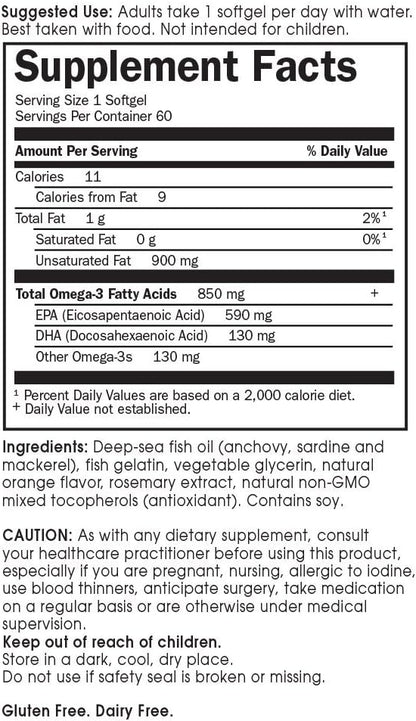 Garden of Life EPA/DHA Omega 3 Fish Oil - Minami Natural Brain Function, Heart and Mood Supplement, 60 Softgels