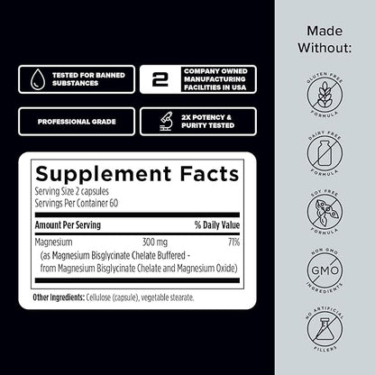Magnesium Bisglycinate - Magnesium Supplement to Support ATP Energy, Muscle Recovery, Bone Health & Heart Health - NSF Certified for Sport (120 Capsules)