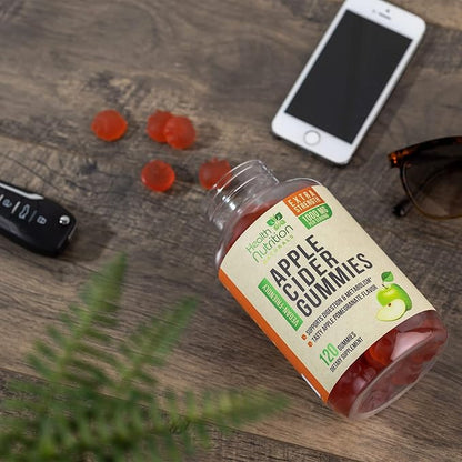 Vegan Apple Cider Vinegar Gummies | Max Strength 1000mg | ACV Supplement Gummy Vitamins for Adults, Supports Digestion, Metabolism, Natural Apple Flavor with Mother, Gluten Free, Non-GMO - 120 Gummies