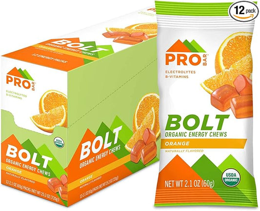 PROBAR - BOLT Organic Energy Chews, Orange, Non-GMO, Gluten-Free, USDA Certified Organic, Healthy, Natural Energy, Fast Fuel Gummies with Vitamins B & C (12 Count)