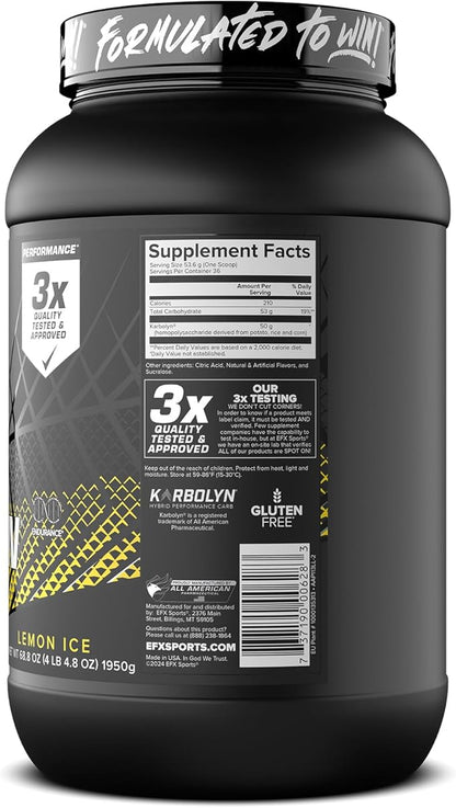 EFX Sports Karbolyn Fuel | Fast-Absorbing Carbohydrate Powder | Carb Load, Sustained Energy, Quick Recovery | Stimulant Free | 36 Servings (Lemon Ice)