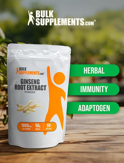 BulkSupplements.com Ginseng Root Extract Powder - Ginseng Supplement, Ginseng Herbal Supplements, Panax Ginseng - Vegan & Gluten Free, 1000mg per Serving, 50g (1.8 oz) (Pack of 1)
