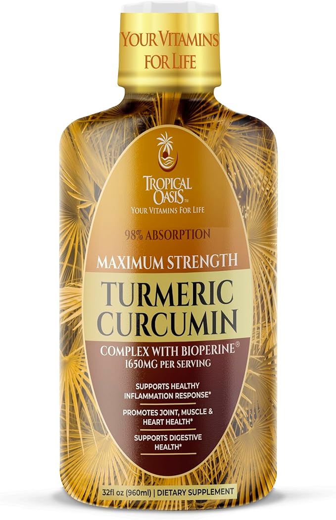 Tropical Oasis Liquid Turmeric Curcumin w/Bioperine - 1650mg Maximum Strength Turmeric Supplement with Black Pepper & Vitamin C - 98% Absorption Rate - 32oz