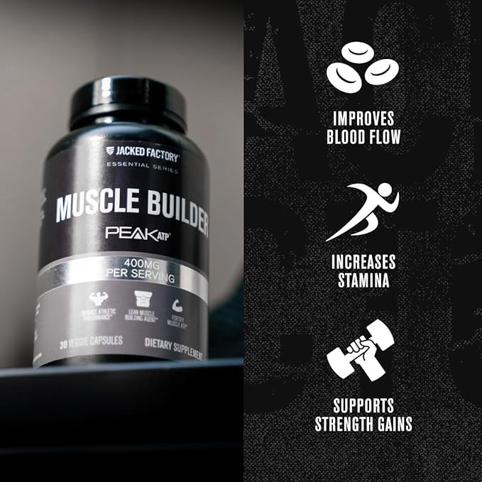Jacked Factory Essentials Muscle Builder - Daily Muscle Builder for Men with Peak ATP to Support Lean Muscle Gain, Enhance Athletic Performance, & Fortify ATP Levels for Muscle Growth - 30 Capsules