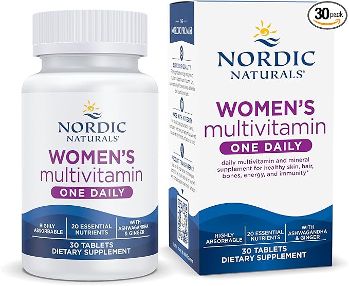 Nordic Naturals Women’s Multivitamin One Daily - Skin, Hair, Energy, & Bone Support - Immunity Supplement - 20 Essential Nutrients - 30 Tablets - 30 Servings