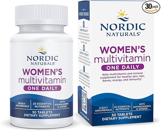 Nordic Naturals Women’s Multivitamin One Daily - Skin, Hair, Energy, & Bone Support - Immunity Supplement - 20 Essential Nutrients - 30 Tablets - 30 Servings