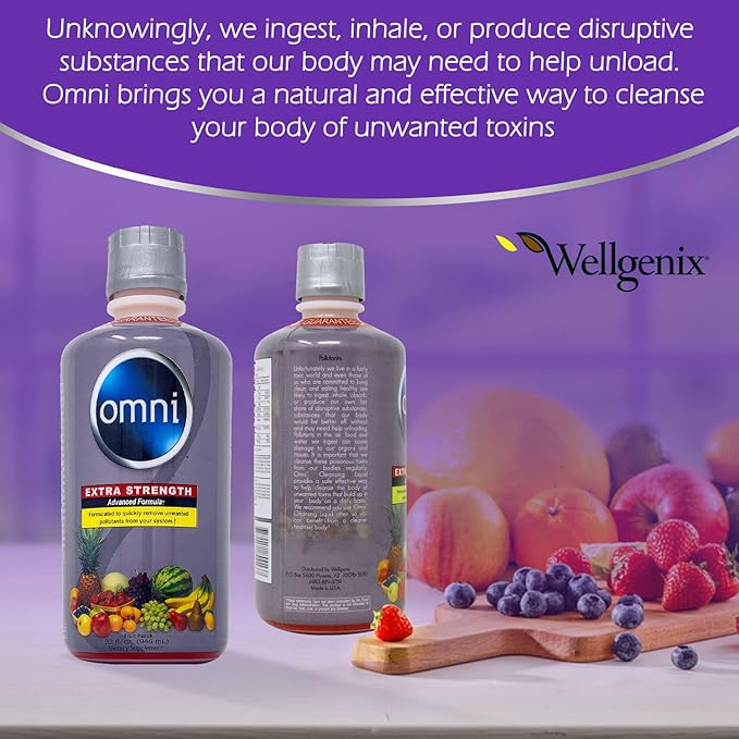 Wellgenix Omni Cleansing Drink, Extra Strength Body Detox, Herbal Cleanse Detox Liquid. Flush Your System, Fruit Punch Flavor, 32 Fl Oz, Premium Detox Support (2 Pack)