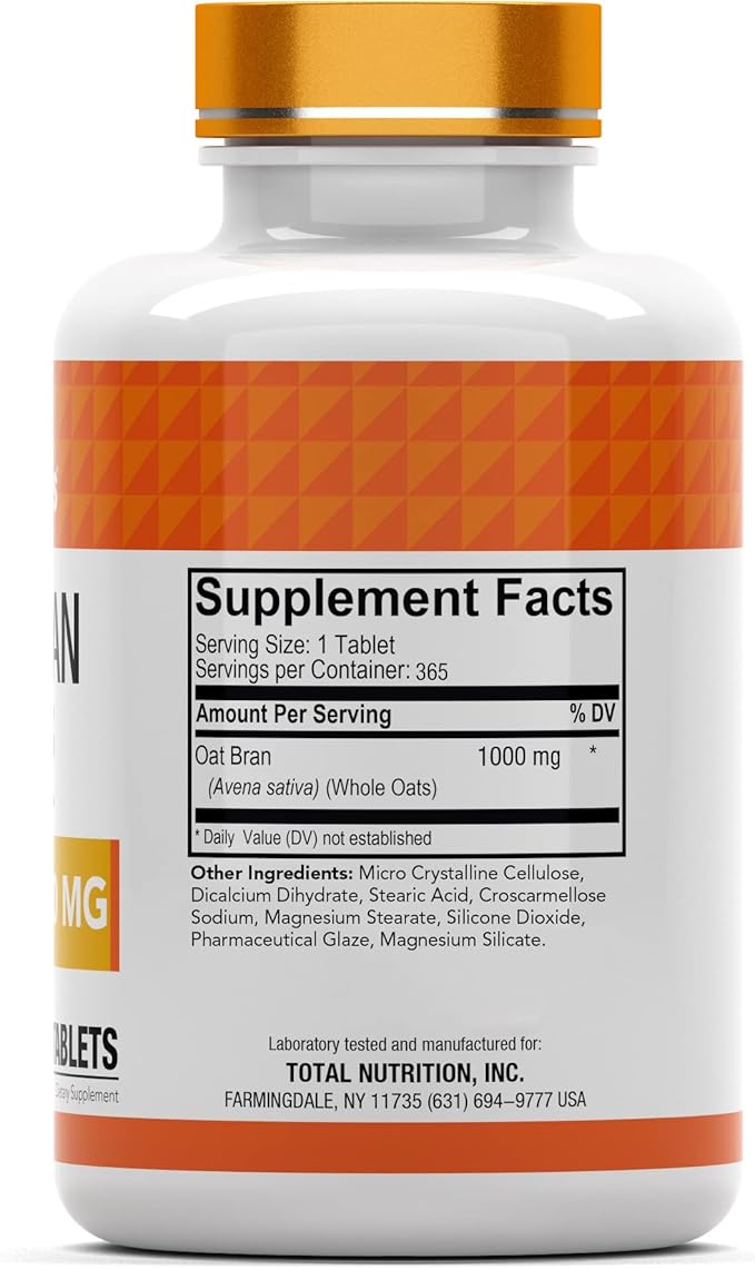 Oat Bran Tablets | 365 Tablets x 1,000 MG per Tablet | Oat Fiber Tablets | Soluble & Dietary Fiber Supplement | May Support Digestive Health
