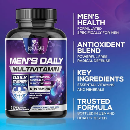 Multivitamin for Men - Mens Multivitamins for Daily Nutritional Support, Men's Multivitamin with Vitamin A, C, D, E, B12, Zinc & More, Immune Health & Energy Support Vitamins Supplement - 120 Capsules