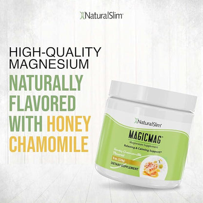NaturalSlim Magicmag Pure Magnesium Citrate Powder Stress, Constipation, Muscle, Heart Health, and Sleep Support | Honey Chamomile Magnesium Supplement - 8oz Drink Mix (Solo)