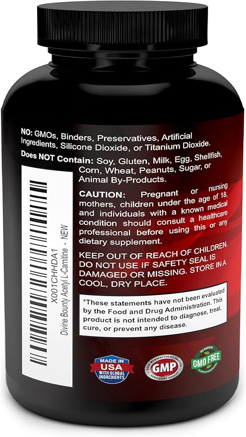 Divine Bounty Acetyl L-Carnitine Capsules 1200mg Per Serving - L Carnitine Supplement 120 Vegetarian Capsules