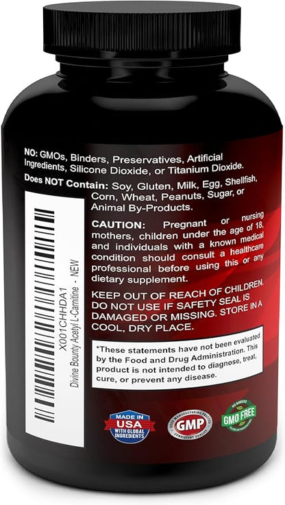 Divine Bounty Acetyl L-Carnitine Capsules 1200mg Per Serving - L Carnitine Supplement 120 Vegetarian Capsules