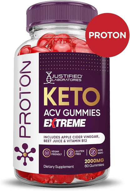 (2 Pack) Proton Protein Keto ACV Gummies Extreme 2000MG Proton Keto Gummies Apple Cider Vinegar Formulated with Pomegranate Beet Juice Powder B12 Vegan Non GMO 120 Gummys