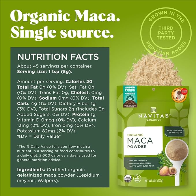 Navitas Organics Maca Powder, 8 oz. Bag, 45 Servings — Organic, Non-GMO, Low Temp-Dried Gluten-Free