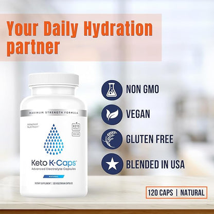 Keto K-Caps Electrolyte Capsules | Keto Approved Electrolyte Supplement | Hydrate Fast & Beat Leg Cramps | 700mg Potassium, Sodium, Magnesium | No Maltodextrin | 120 Caps