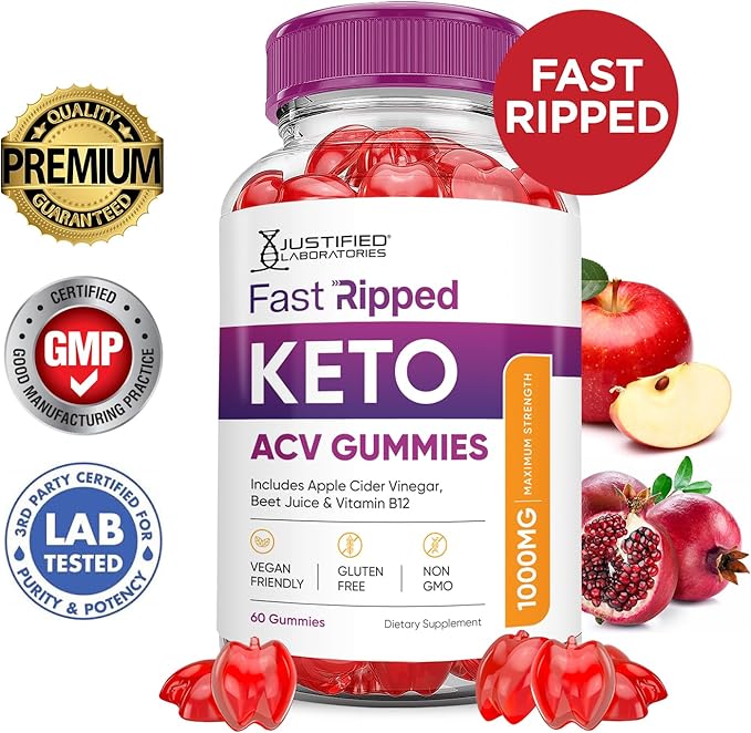 (3 Pack) Fast Ripped Keto ACV Gummies Advanced Formula 1000MG Fast Ripped Keto Gummies Apple Cider Vinegar Formulated with Pomegranate Beet Juice Powder B12 Vegan Non GMO 180 Gummys