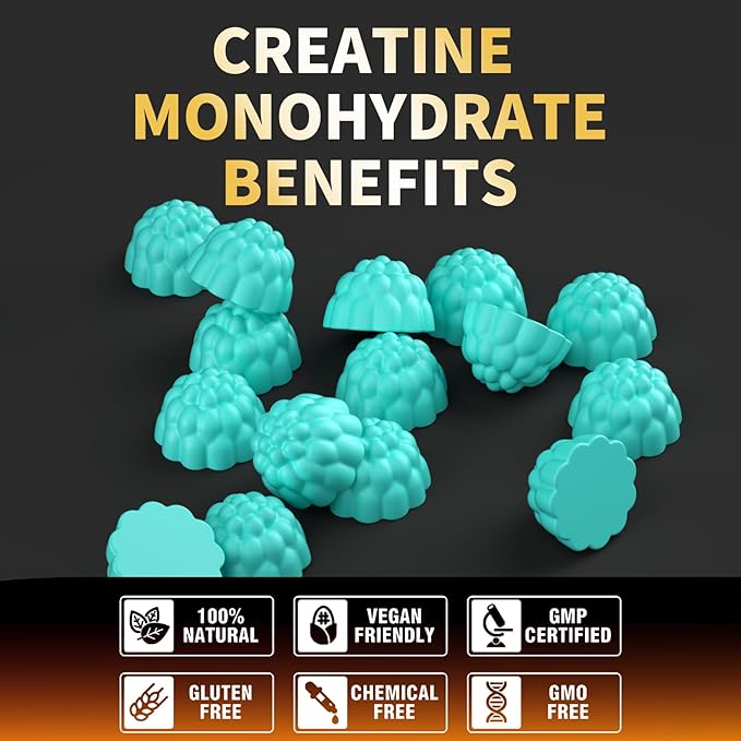 Creatine Monohydrate Gummies for Men & Women-5g of Creatine Monohydrate per Serving - Sugar Free,Vegan, Blueberry Flavor, 120 Count