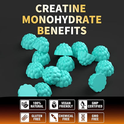 Creatine Monohydrate Gummies for Men & Women-5g of Creatine Monohydrate per Serving - Sugar Free,Vegan, Blueberry Flavor, 120 Count