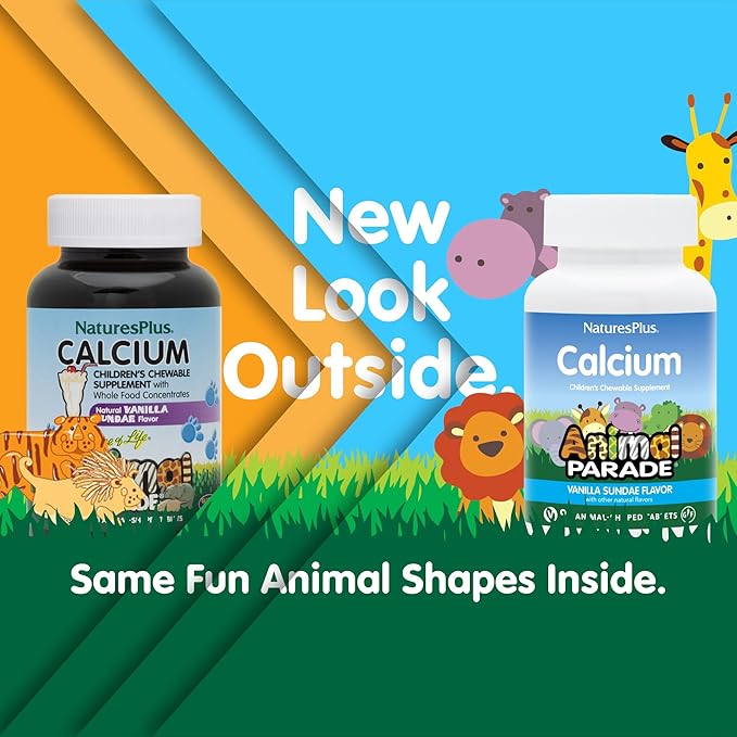 NaturesPlus Animal Parade Calcium, Vanilla Sundae Flavor - 90 Animal-Shaped Chewable Tablets - Pack of 2 - Promotes Healthy Bones - Vegan, Gluten Free - 180 Total Servings