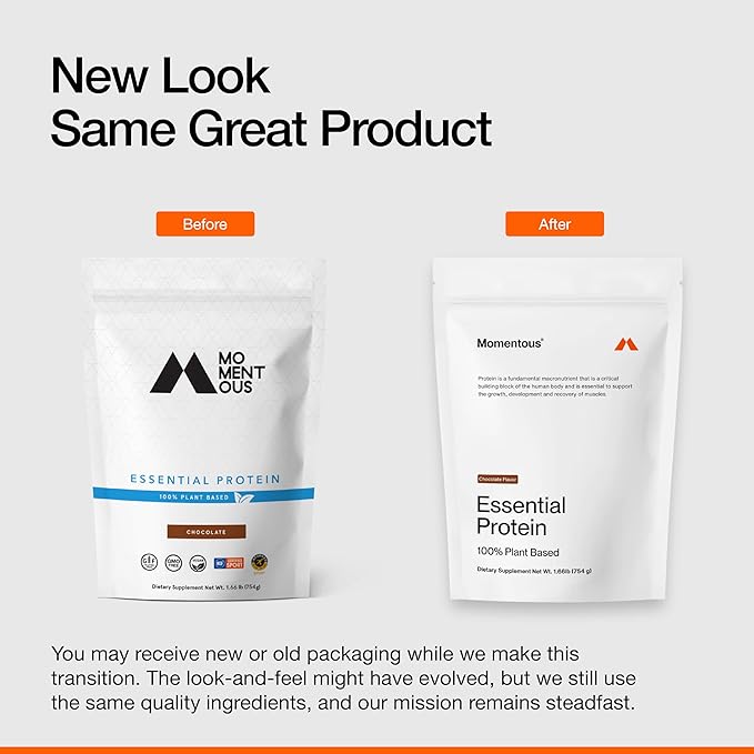 Momentous Essential Vegan Protein Powder - 20g Plant Based Protein - NSF Certified, Gluten-Free, Non-GMO, 20 Servings for Essential Everyday Use, Chocolate