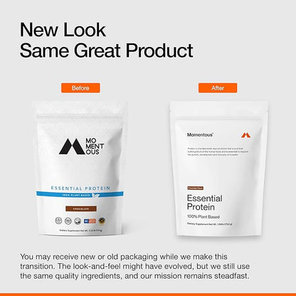 Momentous Essential Vegan Protein Powder - 20g Plant Based Protein - NSF Certified, Gluten-Free, Non-GMO, 20 Servings for Essential Everyday Use, Chocolate