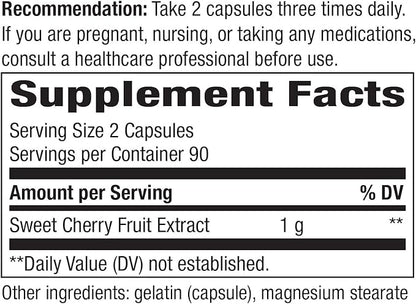 Nature's Way Cherry Fruit, Sweet Cherry Extract, Supports Antioxidant Pathways*, 1,000 mg Per Serving, 180 Capsules