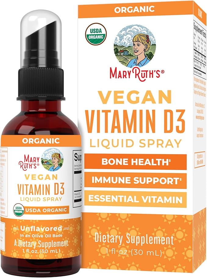 MaryRuth Organics Vitamin D USDA Organic | Vitamin D3 Liquid | Sugar Free | Liquid Vitamin D Spray Immune Support for Adults & Kids | Bone Health | Vit D3 | Vegan | Gluten Free | Non-GMO | 30 Servings