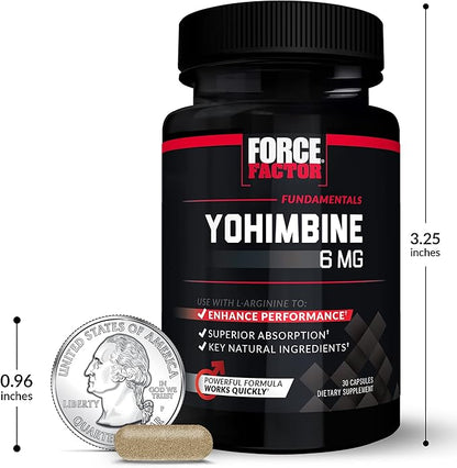 Force Factor Yohimbine Supplement for Men, Yohimbe Bark Extract with Superior Absorption to Enhance Performance, 6mg Yohimbine Bark Pills with Key Natural Ingredients, 90 Capsules (6-Pack)