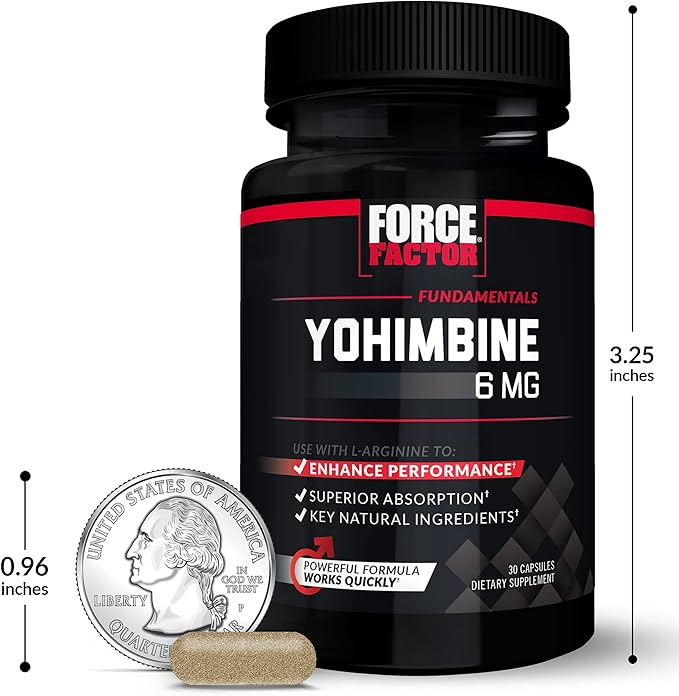 Force Factor Yohimbine Supplement for Men, Yohimbe Bark Extract with Superior Absorption to Enhance Performance, 6mg Yohimbine Bark Pills with Key Natural Ingredients, 30 Count (Pack of 2)