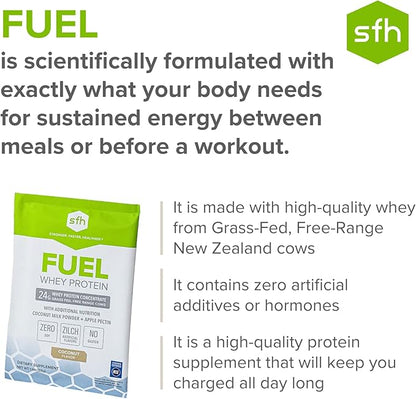 SFH Fuel Whey Protein Powder Great Tasting Grass Fed Whey | MCTs & Fiber for Energy | All Natural | Soy Free, Gluten Free, No RBST, No Artificial Flavors (Coconut (2lb Bag))