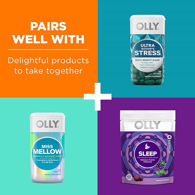 OLLY Hello Happy Gummy Worms, Mood Balance Support, Vitamin D, Saffron, Adult Chewable Supplement, Tropical Zing - 60 Count