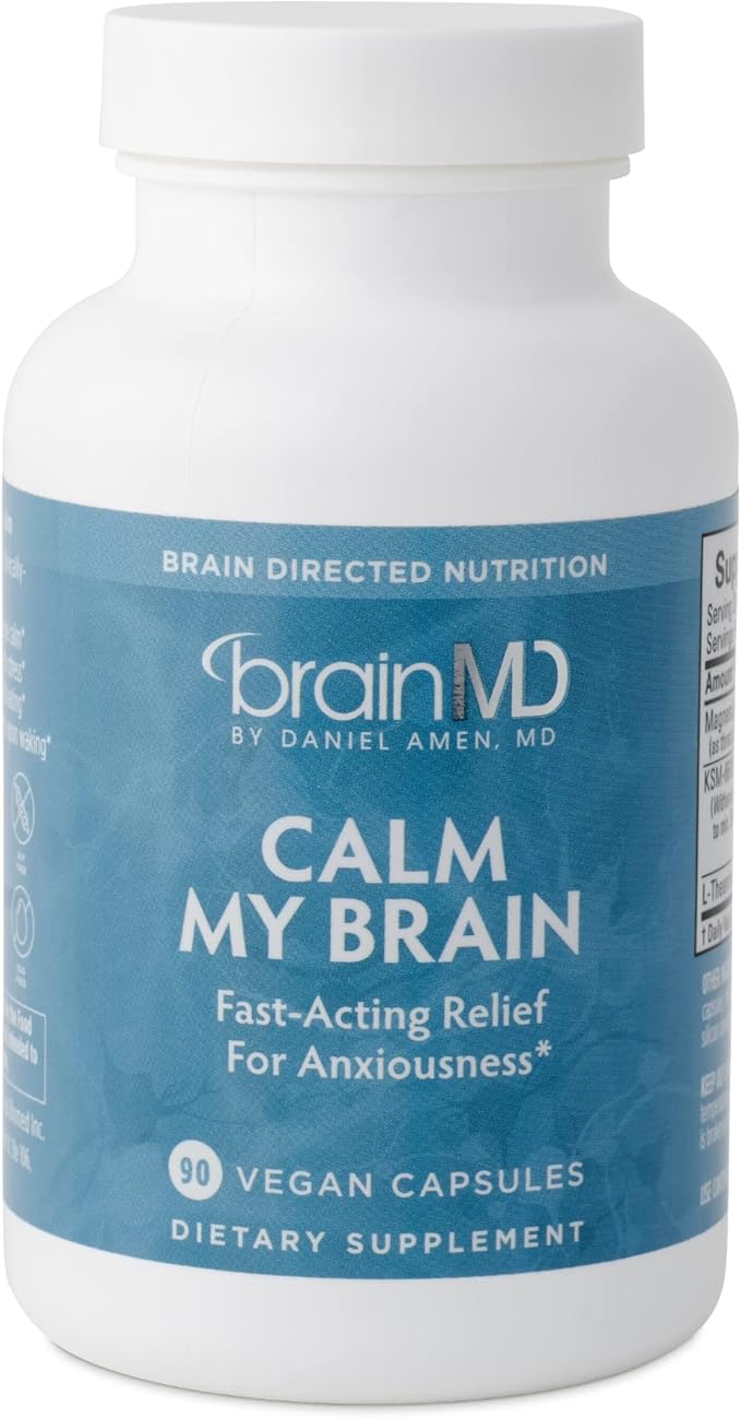 Dr Amen BrainMD Calm My Brain - 90 Vegan Capsules - Fast-Acting Formula with Magnesium, Ashwagandha & L-Theanine - 30 Servings