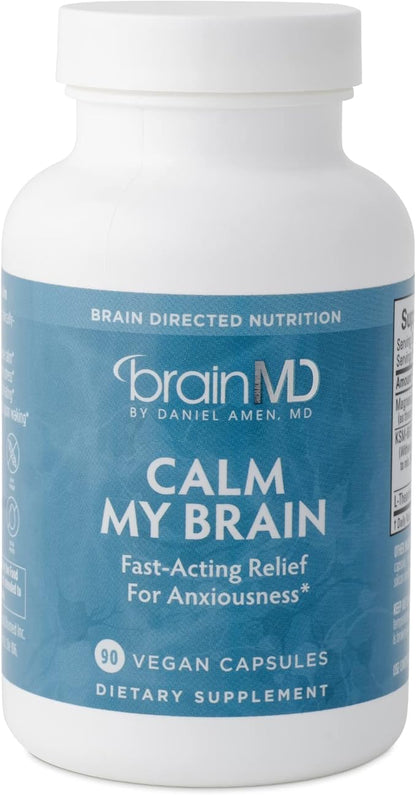 Dr Amen BrainMD Calm My Brain - 90 Vegan Capsules - Fast-Acting Formula with Magnesium, Ashwagandha & L-Theanine - 30 Servings