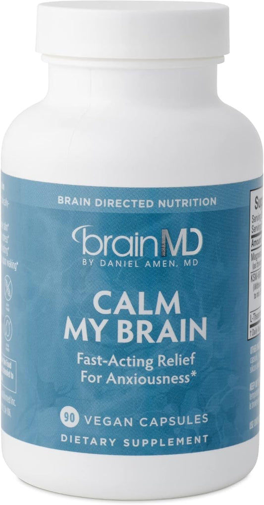 Dr Amen BrainMD Calm My Brain - 90 Vegan Capsules - Fast-Acting Formula with Magnesium, Ashwagandha & L-Theanine - 30 Servings