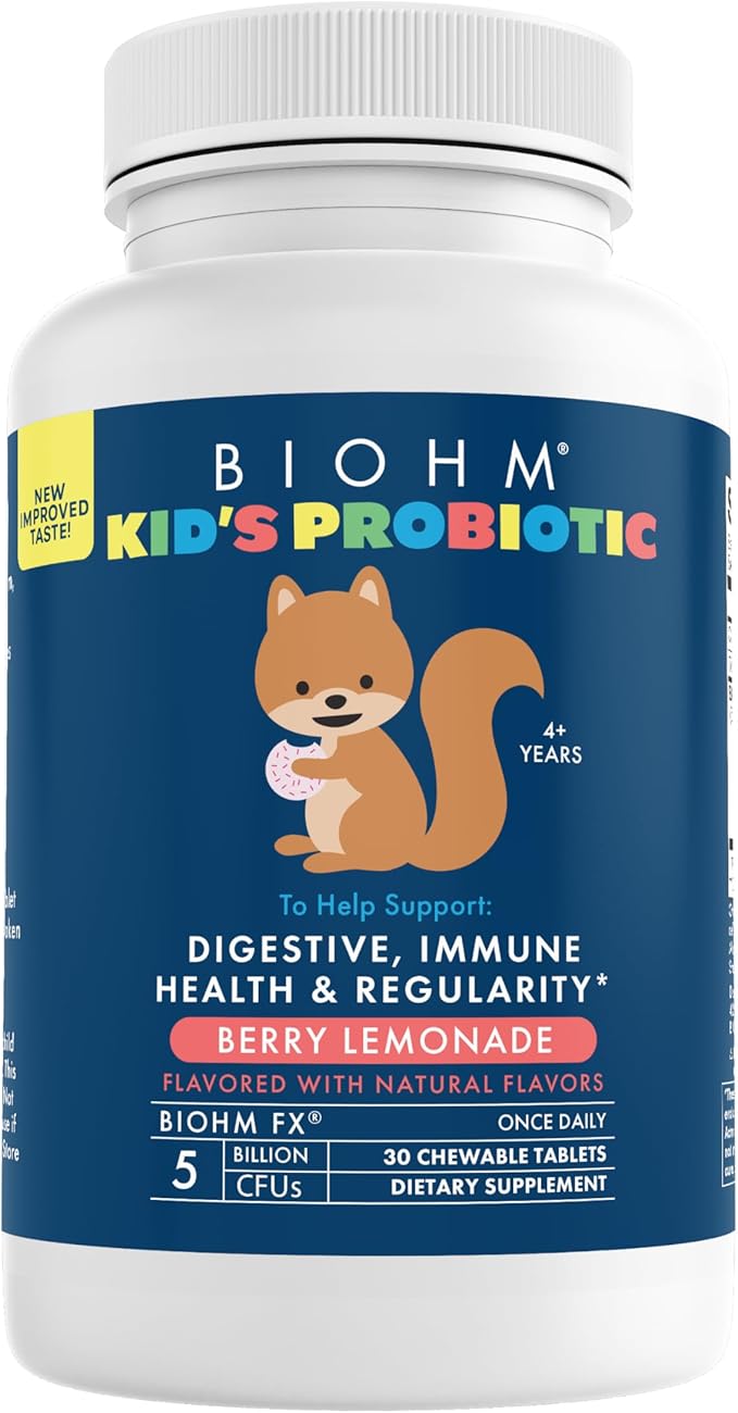 BIOHM Kids Probiotic Chewable Tablets - Delicious Berry Lemonade - 30 Servings - Vegan, Gluten Free, GMO Free, Dairy Free - One Month Supply, Ages 4+