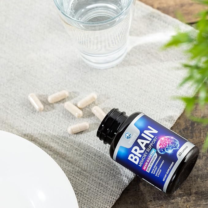 Brain Supplement Memory Pills - Nootropics Support for Concentration, Clarity, Energy & Focus - Brain Health with Bacopa, Cognitive Vitamins, Phosphatidylserine, DMAE - Brain Booster - 60 Capsules