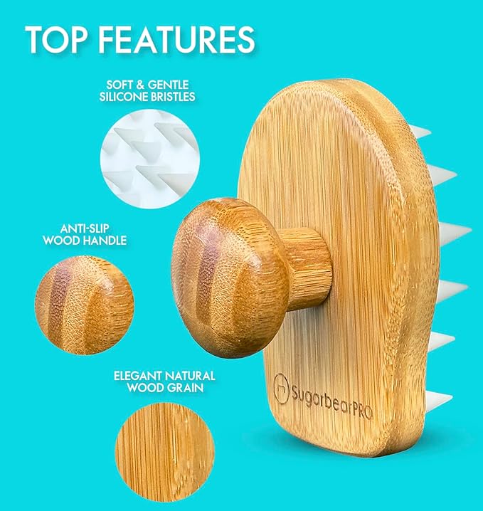 Sugarbear Hair Vitamin Gummy 6 Month Supply Extra Strength Biotin 6000mcg + Bamboo Scalp Massager Growth for Men & Women, Vegan Vitamin B12, Inositol, Elderberry, Certified Kosher, Halal, Cruelty-Free