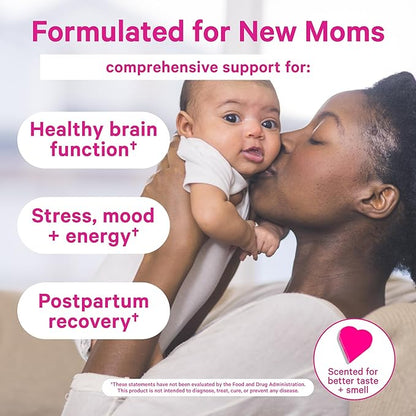 Pink Stork Total Postnatal Vitamins for Women with Vegan DHA, Iron, Folate, and Vitamin B12, Postpartum Recovery Essentials, Daily Supplement for Breastfeeding Moms - 1 Month Supply