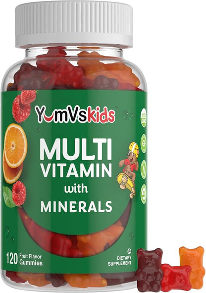YumVs Kids Multivitamin Gummies - Fruit Flavored Chewable Children's Multivitamin - Kids Vitamins Multivitamin Gummy with 12 Minerals & Vitamins A C D3 E B6 B12 - Kosher Halal Gluten Free (120 Count)