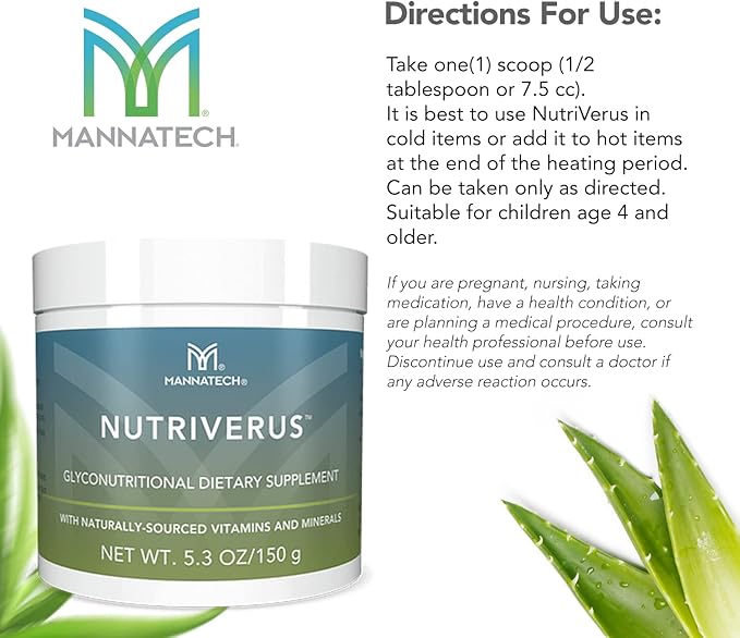 NutriVerus Glyconutritional Supplement, 5.3oz/150g with Naturally Sourced Vitamin A, Vitamin C, Vitamin B Complex and Vitamin D. Rich in Antioxidants Supplement and Promotes Immune Support Supplement