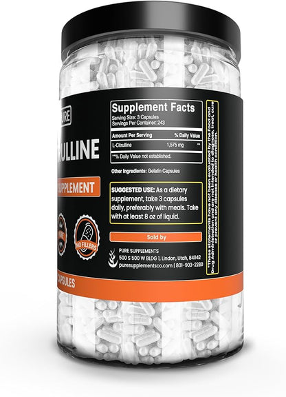 Pure Original Ingredients L-Citrulline No Magnesium Or Rice Fillers, Always Pure, Lab Verified (730 Capsule)