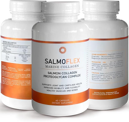 Salmoflex Marine Collagen Peptides with Hyaluronic Acid and Vitamin C, D, E - Salmon Collagen Supplement for Bone and Joint - Hair, Skin and Nail Vitamins - 60 Capsules (Pack of 2)