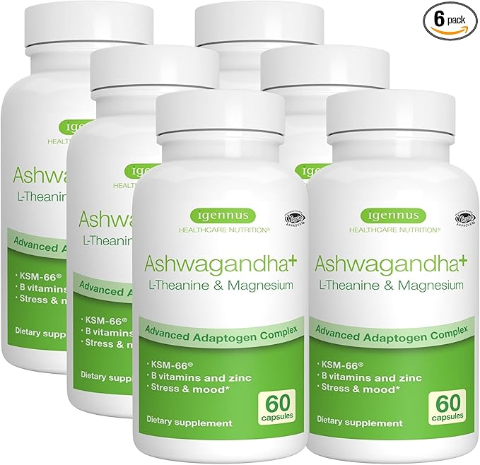 Advanced Ashwagandha KSM-66, L-Theanine & Magnesium, Clean Label, Multi Action Adaptogen Complex for Stress Support with Zinc & B Vitamins, 360 Vegan Capsules, by Igennus