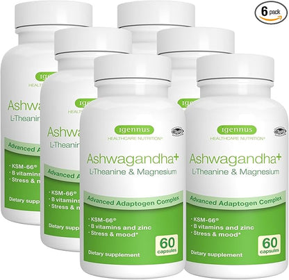 Advanced Ashwagandha KSM-66, L-Theanine & Magnesium, Clean Label, Multi Action Adaptogen Complex for Stress Support with Zinc & B Vitamins, 360 Vegan Capsules, by Igennus