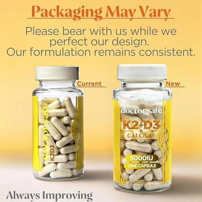 DOCTOR SAFE Vitamin D3 K2 with Calcium & BioPerine MK7 + D3 5000iu US-Made Non-GMO Gluten-Free Soy- Free (120 Capsules - 4 Month Supply)